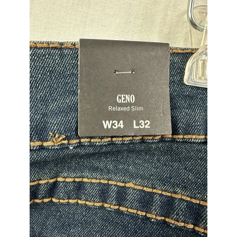 True Religion Men Sz 34x32 Geno SN Flap Relaxed Slim Jeans Blue Denim‎ Orange